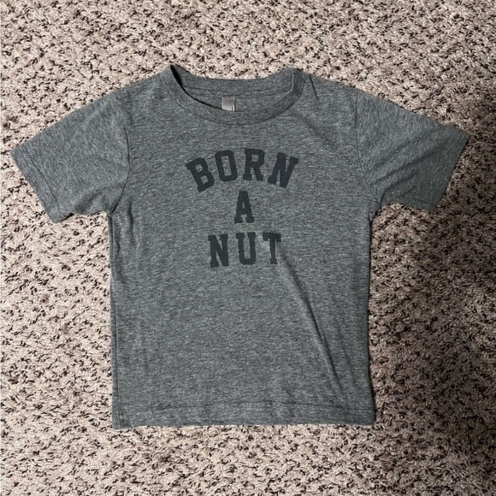 Next Level “Born a Nut” Gray Boys Shirt size xs (4/5)